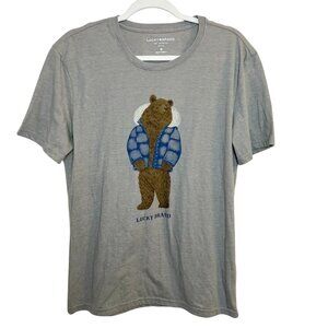 Lucky Brand Bear Graphic T Shirt Mens Medium Gray Crew Neck Short Sleeve Casual